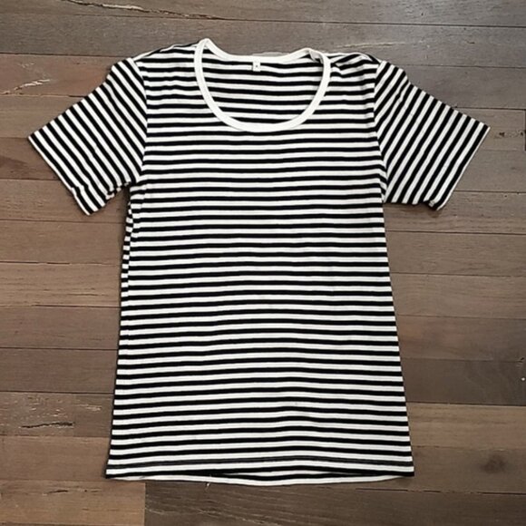 Muji Striped Sailor Short Sleeve Shirt Size Small Navy White - Picture 3 of 4